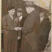 Sepia-tone photo of Field Marshall Bernard Montgomery with dignitaries at Lincoln Tunnel, Weehawken, circa 1950-1953.
