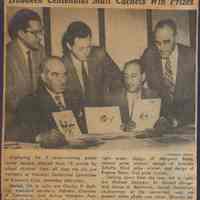 Digital image of three newsclippings about the prizes awarded for the Hoboken Centennial Postal Cachet, Hoboken, no date, ca. March 1955.