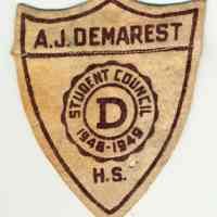 Felt patch from A.J. Demarest High School for Student Council 1948-1949 belonging to Katherine Marinovich, Hoboken, 1948-49.