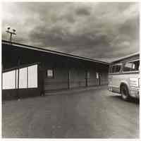 B+W photo of the north wall of the passenger train tracks along the bus entrance drive from Observer Highway, Hoboken, no date, [1976].