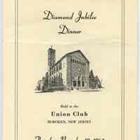 Program: Sts. Peter & Paul Church, Diamond Jubilee Dinner. Union Club, Hoboken, N.J. Nov. 19, 1964.