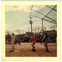 B+W photo of a baseball game at the high school sports field, Hoboken, no date, ca. 1955.