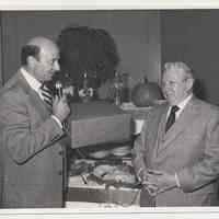 B+W photos, 2, of Joseph Cangelosi, Supt., Bethlehem Steel Hoboken Shipyard at retirement party, Hoboken, 1981.