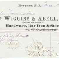 Digital image: Bill to Water Commissioners from Wiggins & Abell, 77 Washington St., Hoboken, June 21, 1872.