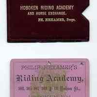 Hoboken Riding Academy ticket with imprinted slipcase holder. No date, circa