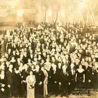 Sepia-tone group photo of the 45th Annual Ball given by Adopted Daughter Lodge No. 3, Brotherhood of Locomotive Firemen and Engineers, Feb. 10, 1933.