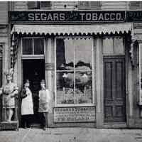 Black-and-white photo of F.R. Roland, Manufacturer Fine Segars & Dealer in Tobacco; Newark Street (Eagle House) near ferry, Hoboken. No date, circa 1880s.