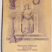 Program: Memorial Service. (Hoboken Lodge No. 74.) B.P.O.E. Dec. 7, 1930.