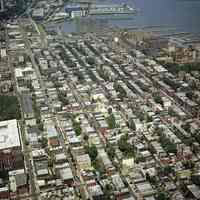 Digital reference image of color aerial view of Hoboken, July 17, 2003. Image number 9135. Photographer, Lee Ross, "Aerial Photography by Rosspilot."