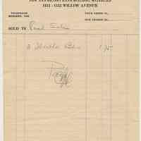 Receipt for cash sale, Weehawken Wrecking Company, Inc., 1512 - 1522 Willow Avenue, Hoboken, March 25, 1925.
