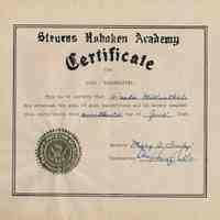 Digital image of certificate awarded to Paula Millenthal for penmanship on June Day 1948, Stevens Hoboken Academy, Hoboken, June 17, 1948.