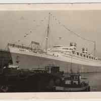          B+W photo of the Nieuw Amsterdam at Holland-America Line, Fifth St. Pier, Hoboken, ca. early 1950s. picture number 1
   