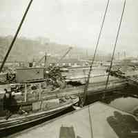 Sepia-tone photo of a Union Dry Dock Repair Co. work pier in Weehawken, N.J., no date, ca. 1920.