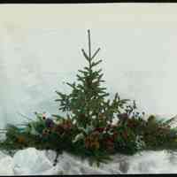 Lantern slide, color, of a Christmas evergreen centerpiece, used for promotional display in Hoboken, no date, ca. 1920.