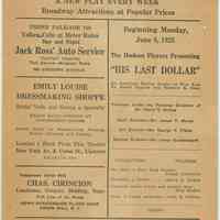 Program for Hudson Theatre production of "The Last Dollar" beginning June 8, 1925, Union City, N.J. 1925.