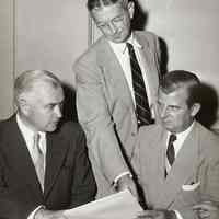 Digital image of b+w photo of Mayor DeSapio with Austin Tobin at lease signing for Hoboken piers, Hoboken, September 24, 1952.