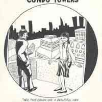 Pen-and-ink drawing: Condo Towers. Artist: Randy Hoppe, Hoboken, no date, circa 1990-1991.