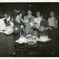 Sinatra photo: Frank Sinatra with fans at surprise birthday party for him at NBC Studios, N.Y., Dec. 12, 1949.