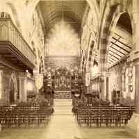 Sepia-tone photo of the interior of the Church of the Holy Innocents, Willow Ave. & Sixth Streets, Hoboken, ca. 1896-98.