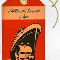 Tag, baggage: Holland-America Line, Cabin Class. For use at Fifth Street Pier, Hoboken. N.d., ca. 1950s.