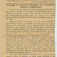 Newspaper clipping, Hudson Observer, Monday, Sept. 8, 1919. Editiorial welcoming General John J. Pershing.