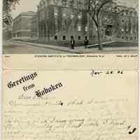 Postcard, folding: Stevens Institute of Technology, Hoboken, N.J.; Greetings from Hoboken. Postmarked Hoboken, Nov. 23, 1906.