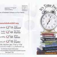 Political campaign brochure: Kids First 2007. Slate for Hoboken School Board members.