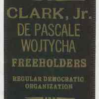 Ribbon badge for Official Challenger for Democratic Freeholder Primary Election, [Hoboken?], June 8, 1969.