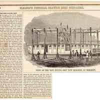 B+W printed wood engraving "View of the New Flying Ship Now Building at Hoboken" from "Gleason