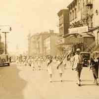 Digital image of photo of parade (May Day or Decoration Day?) marching north in 100 block of Hudson St., Hoboken, no date, ca. early 1930s.