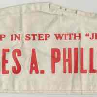 Cap, sample, printed with political candidate James A. Phillips & slogan, n.p. (Hoboken), n.d., ca. 1950.