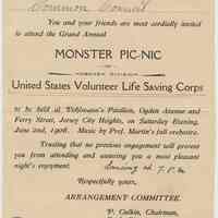 Invitation from U.S. Volunteer Life Savings Corps, Hoboken Div. to Common Council to attend the Grand Annual Monster Pic-Nic, June 2, 1906.