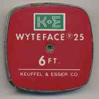 K&E Wyteface 25; 6 ft tape measure. Made by Keuffel & Esser Co., (Morristown, N.J.?), n.d., ca. 1969-1980