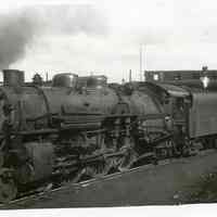 B+W photo of Lackawanna Railroad steam locomotive no. 1139 in Hoboken trainyard, June 1947.