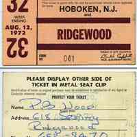 Ticket, transportation: Erie Lackawanna Railway Co., Weekly Commutation Ticket, between Hoboken & Ridgewood, week 32, ending Aug. 12, 1972.