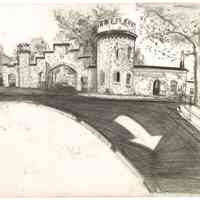 Greyscale Illustration of Stevens Gatehouse, by Kevin McCloskey, circa 1986