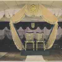 B+W photo, hand-colored, of United Decorating Co. decor for reception, n.p. (Hoboken), n.d., ca. 1940s.