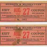 Hudson & Manhattan Railroad Co. Exit Coupon, Aug. 27, 1940.