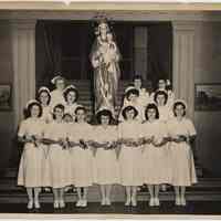 B+W photo of capping ceremony at St. Mary Hospital School of Nursing, Hoboken, July 11, 1946.