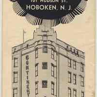 Brochure for the Continental Hotel, 101 Hudson St., Hoboken, ca. 1953-58.