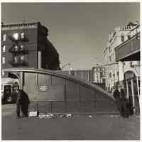 B+W photo of the south entrance to the PATH trains on Hudson Place, Hoboken, no date, [1976].