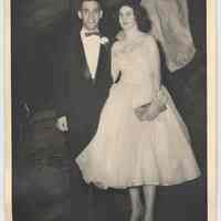 Digital image of B+W photo of Ken Schultz and a young woman in formal wear, no place, Hoboken?, no date, ca. 1954-56.