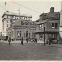 B+W photo of Hoboken Land & Improvement Co. building, old Post Office & Steneck Building, Hoboken, no date, circa 1920s.