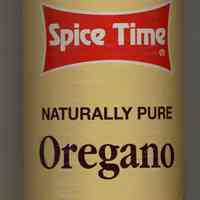 Bottle, plastic: Spice Time Naturally Pure Oregano, Hoboken, NJ, no date, ca. 2000-2004.