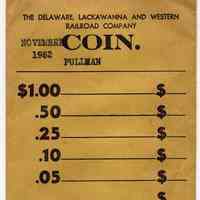 Envelope; Delaware, Lackawanna & Western Railroad, Coin, Nov. 1952, Pullman. Form 011 2-52.