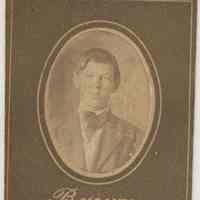 Sepia-tone photo of an unidentified boy posed in studio, Hoboken, no date, ca. 1890-1910.