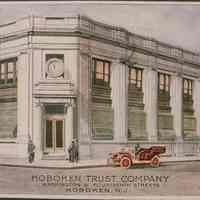 Color copy photo of a ca.1907-1914 postcard "Hoboken Trust Company, Washington & Fourteenth Streets, Hoboken, N.J."