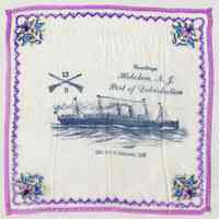 Handkerchief, souvenir: Greetings, Hoboken N.J., Port of Debarkation, U.S.S. Finland.