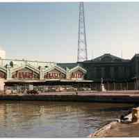 Color photos, 2, of Lackawanna Terminal exterior, Hoboken, Apr., 1982.