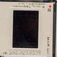          Color slide of interior detail view of the Lackawanna Terminal waiting room staircase, railing and wall picture number 2
   